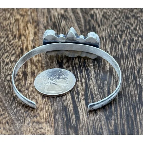 Navajo Handmade Sterling Silver Sonoran Gold Turquoise Stacker Cuff Bracelet - Picture 3 of 4